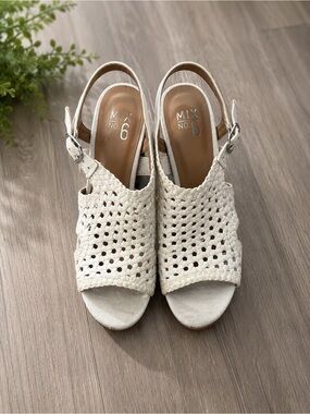 Mix No. 6 Cream Woven Slingback Wedge Sandals